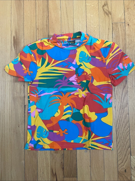Nooworks Tops - Nooworks Multicolor Tropical Print Crop Top - Blue, Orange, Yellow, Pink, Green